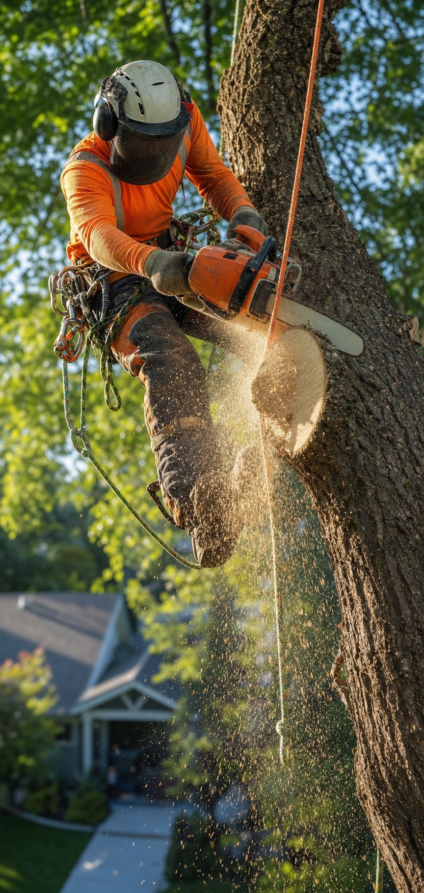 ISA Certified arborist removing a large tree in Edmonton